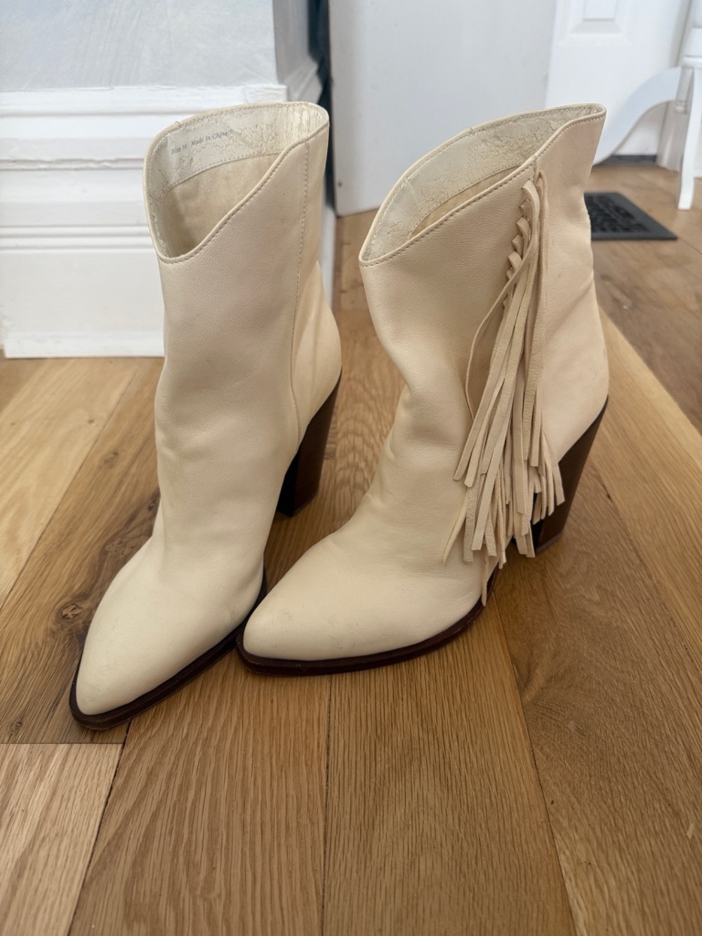 Dolce Vita Ivory Fringe Ankle Boots Block Heel